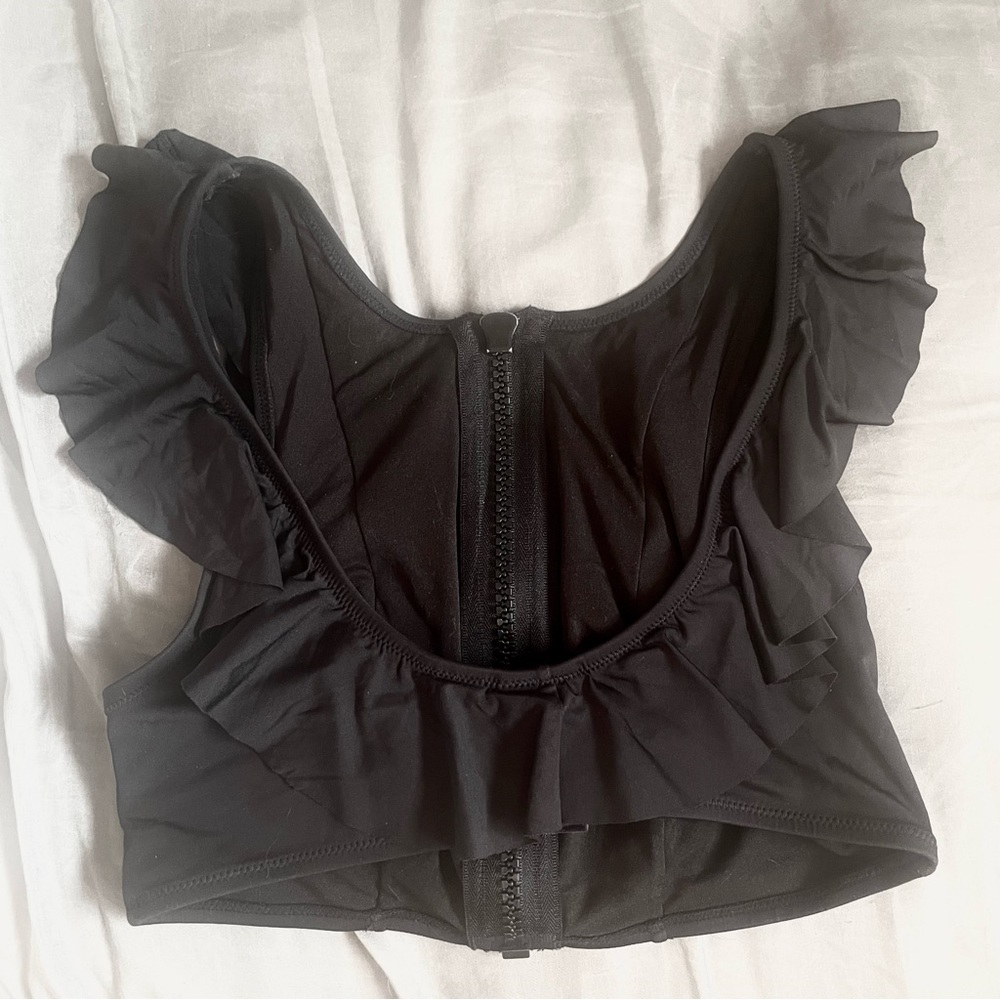 Black Ruffled Swim Top - Picture 2 of 3